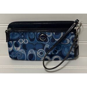COACH Poppy Glam C Optic Blue Denim Print Y2K Vintage Wristlet Wallet New W Tags